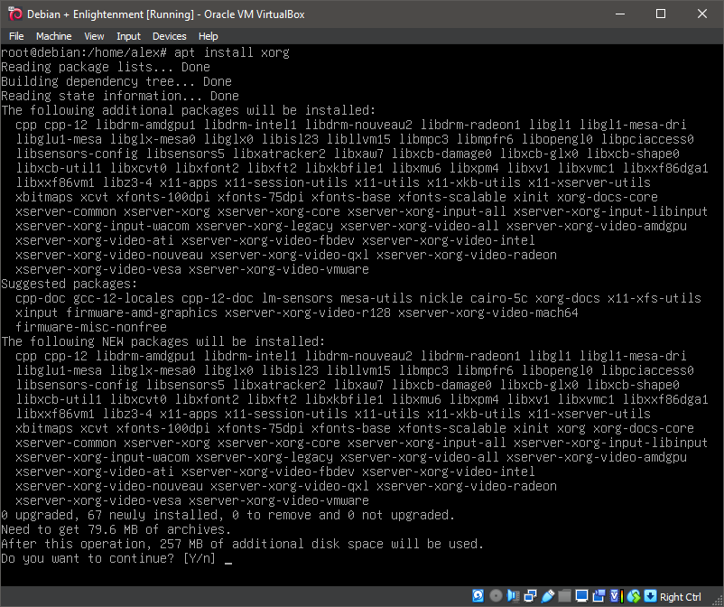 Running 'apt install xorg'